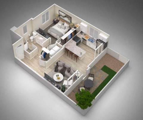 Floor plan for 1 bed, 1 bath, 650 sqft